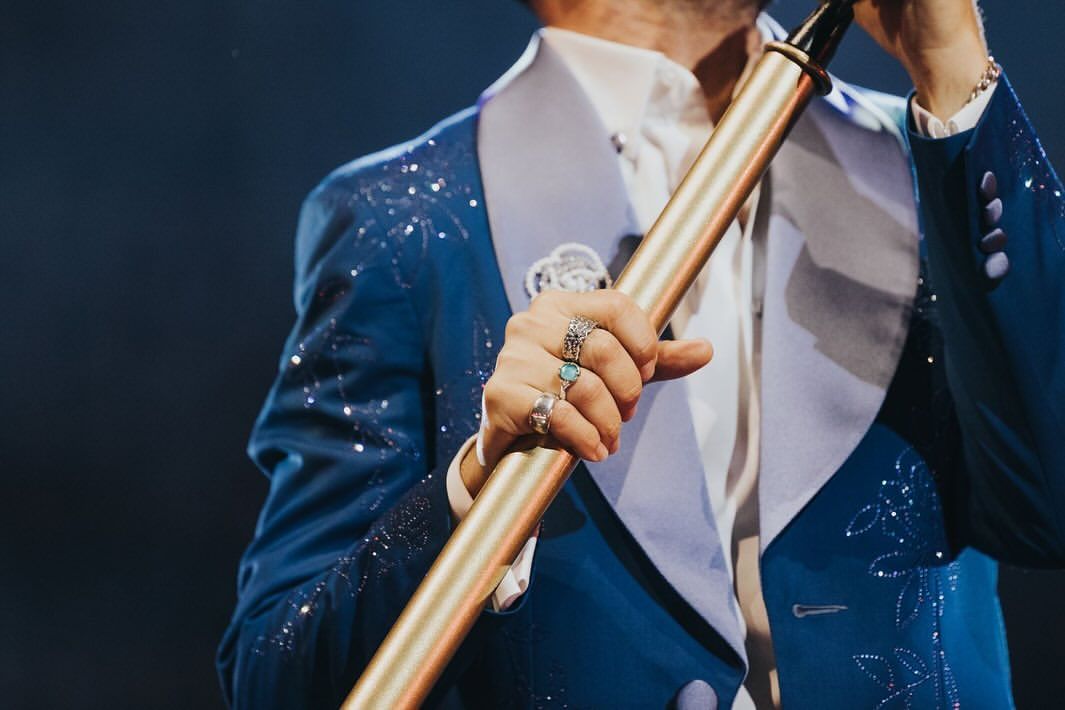Beaded detail on a blue jacket